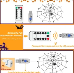 Merkloos Verlichte Kerstfiguren^Led Spinnenweb Halloween Fairy Lights Usb-Verlichting Duurzaam Griezelig En Mooi