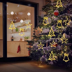 Selwo Verlichte Kerstfiguren^Led-Sterren, Kerstverlichting, 10 Leds, Voor Ramen, Werkt Op Batterijen, Met Zuignappen, Timer, Warmwit, Kerstster, Voor Binnen Voor Kerstdecoratie, Balkon, Feest, Bruiloft (2 Stuks)