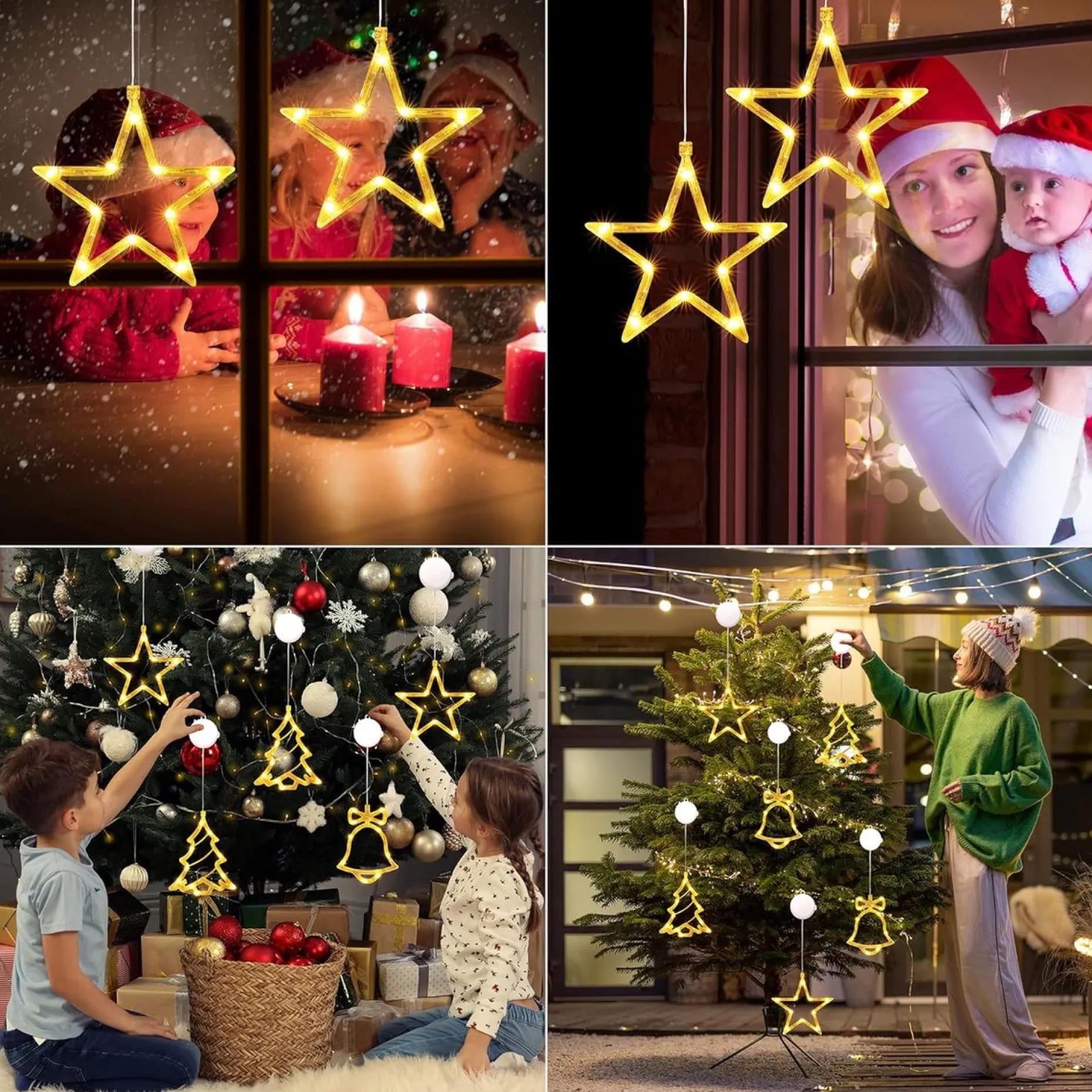 Selwo Verlichte Kerstfiguren^Led-Sterren, Kerstverlichting, 10 Leds, Voor Ramen, Werkt Op Batterijen, Met Zuignappen, Timer, Warmwit, Kerstster, Voor Binnen Voor Kerstdecoratie, Balkon, Feest, Bruiloft (2 Stuks)