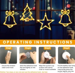 Selwo Verlichte Kerstfiguren^Led-Sterren, Kerstverlichting, 10 Leds, Voor Ramen, Werkt Op Batterijen, Met Zuignappen, Timer, Warmwit, Kerstster, Voor Binnen Voor Kerstdecoratie, Balkon, Feest, Bruiloft (2 Stuks)