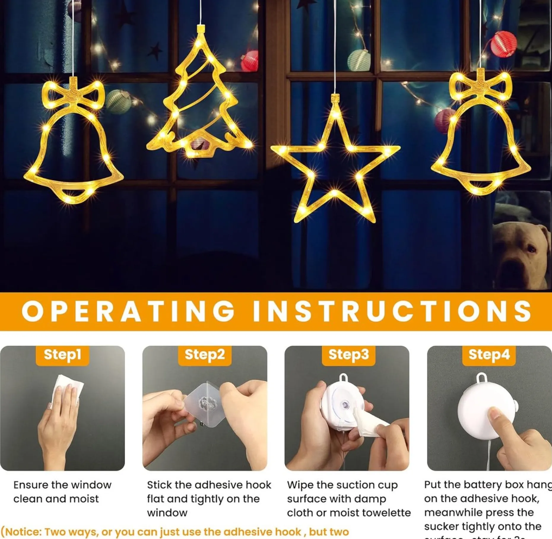 Selwo Verlichte Kerstfiguren^Led-Sterren, Kerstverlichting, 10 Leds, Voor Ramen, Werkt Op Batterijen, Met Zuignappen, Timer, Warmwit, Kerstster, Voor Binnen Voor Kerstdecoratie, Balkon, Feest, Bruiloft (2 Stuks)