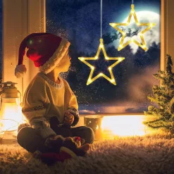 Selwo Verlichte Kerstfiguren^Led-Sterren, Kerstverlichting, 10 Leds, Voor Ramen, Werkt Op Batterijen, Met Zuignappen, Timer, Warmwit, Kerstster, Voor Binnen Voor Kerstdecoratie, Balkon, Feest, Bruiloft (2 Stuks)