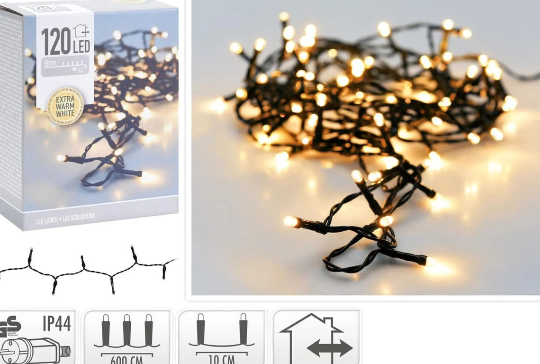 DecorativeLIghting Kerstboomverlichting^Led-Verlichting - 120 Led's - 9 Meter - Extra Warm Wit