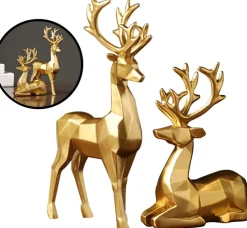 Levabe - Nordic Kerst Rendier Beeldjes - Herten - Woonkamerdecoratie - Goud - Decoratie - Gouden Decoratie - Set Outlet