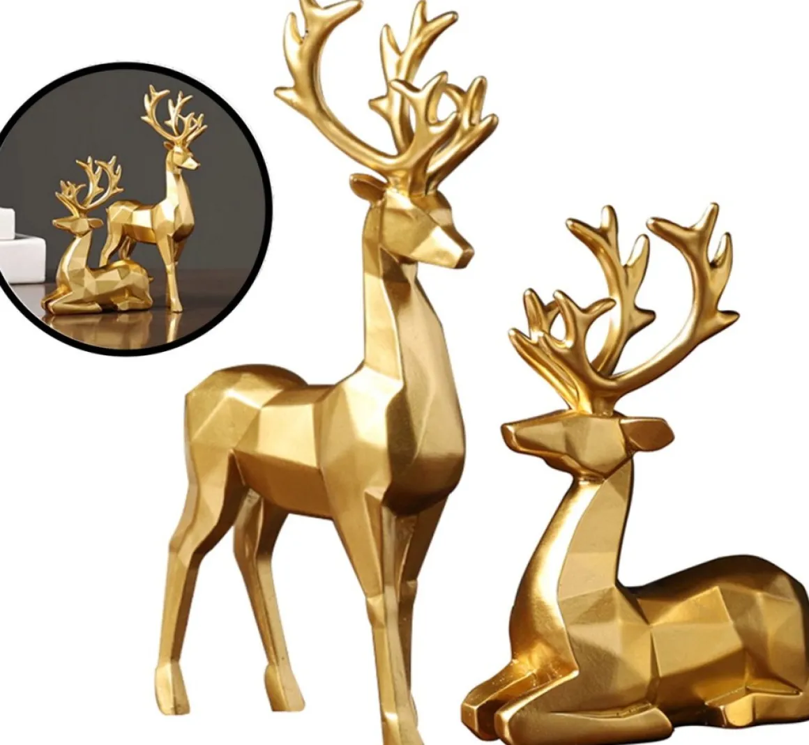 Levabe - Nordic Kerst Rendier Beeldjes - Herten - Woonkamerdecoratie - Goud - Decoratie - Gouden Decoratie - Set Outlet