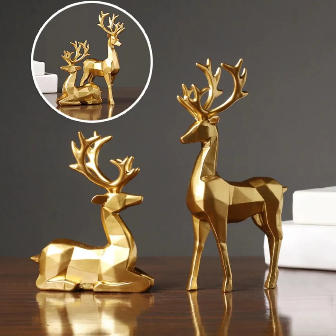 Levabe - Nordic Kerst Rendier Beeldjes - Herten - Woonkamerdecoratie - Goud - Decoratie - Gouden Decoratie - Set Outlet