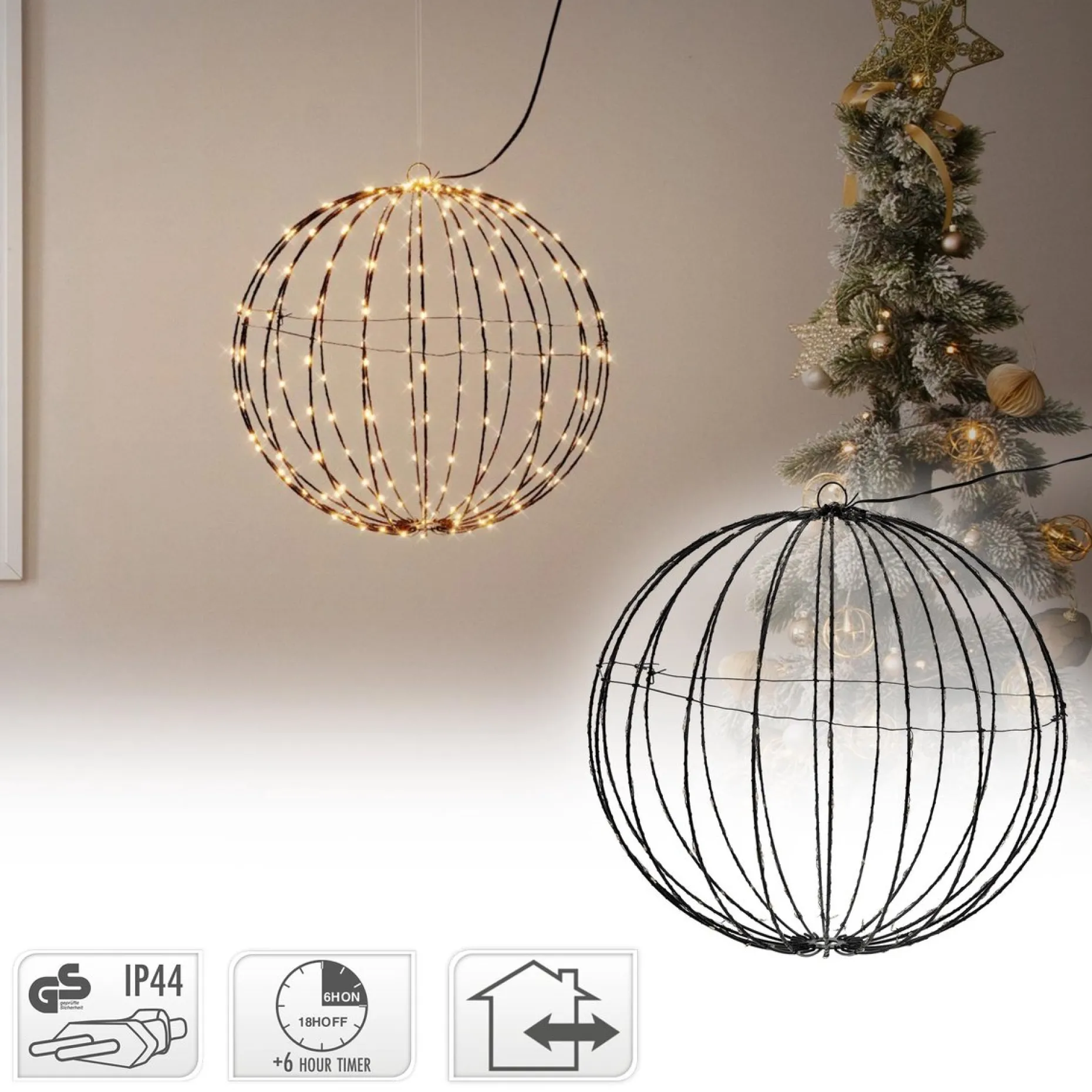 Merkloos Verlichte Kerstfiguren^Lichtbol Van Metaal Met Timer Warm Licht 40 Cm - Kerstversiering