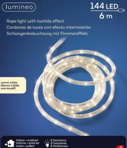 Lumineo Lichtslangen^Lichtslang / Slangverlichting 6M Met 144 Led Lampjes - Warm Wit Licht - Div Lichtstanden
