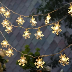 Telestore Kerstlichtsnoeren^Licht Snoer Lichtslinger - Lampjes - Sneeuw Vlokjes Winter - Sfeerverlichting - Feestverlichting - Warm Wit - 20 Led Lampjes Op Battterij - 3 Meter