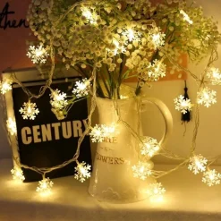 Telestore Kerstlichtsnoeren^Licht Snoer Lichtslinger - Lampjes - Sneeuw Vlokjes Winter - Sfeerverlichting - Feestverlichting - Warm Wit - 20 Led Lampjes Op Battterij - 3 Meter