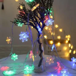 Telestore Kerstlichtsnoeren^Licht Snoer Lichtslinger - Lampjes - Sneeuw Vlokjes Winter - Sfeerverlichting - Feestverlichting - Multi Colour - 20 Led Lampjes Op Battterij - 3 Meter
