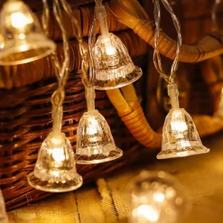 Telestore Kerstlichtsnoeren^Licht Snoer Lichtslinger - Led Lampjes - Klokken Kerstmis Belletjes - Sfeerverlichting - Feestverlichting - Warm Wit - 10 Led Lampjes Op Battterij - 2 Meter
