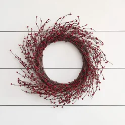* Lights4Fun 50 Cm Deurkrans Eenvoudige Krans Van Hout En Kunstmatige Rode Bessen Kerstkrans Kerstdecoratie Hot