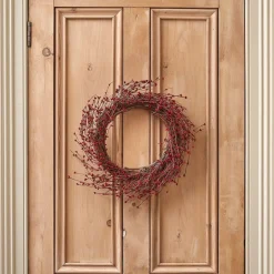 * Lights4Fun 50 Cm Deurkrans Eenvoudige Krans Van Hout En Kunstmatige Rode Bessen Kerstkrans Kerstdecoratie Hot