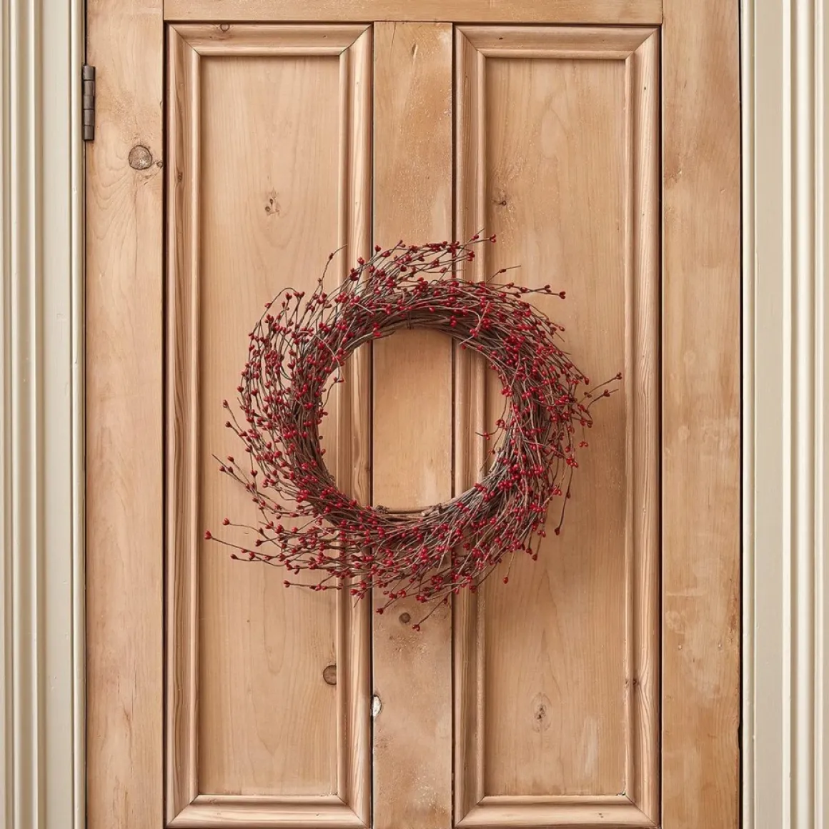 * Lights4Fun 50 Cm Deurkrans Eenvoudige Krans Van Hout En Kunstmatige Rode Bessen Kerstkrans Kerstdecoratie Hot