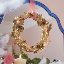 * Lights4Fun Gouden Krans Deurkrans 33 Cm Herfstdecoratie Kerstdecoratie Moderne Adventskrans Clearance