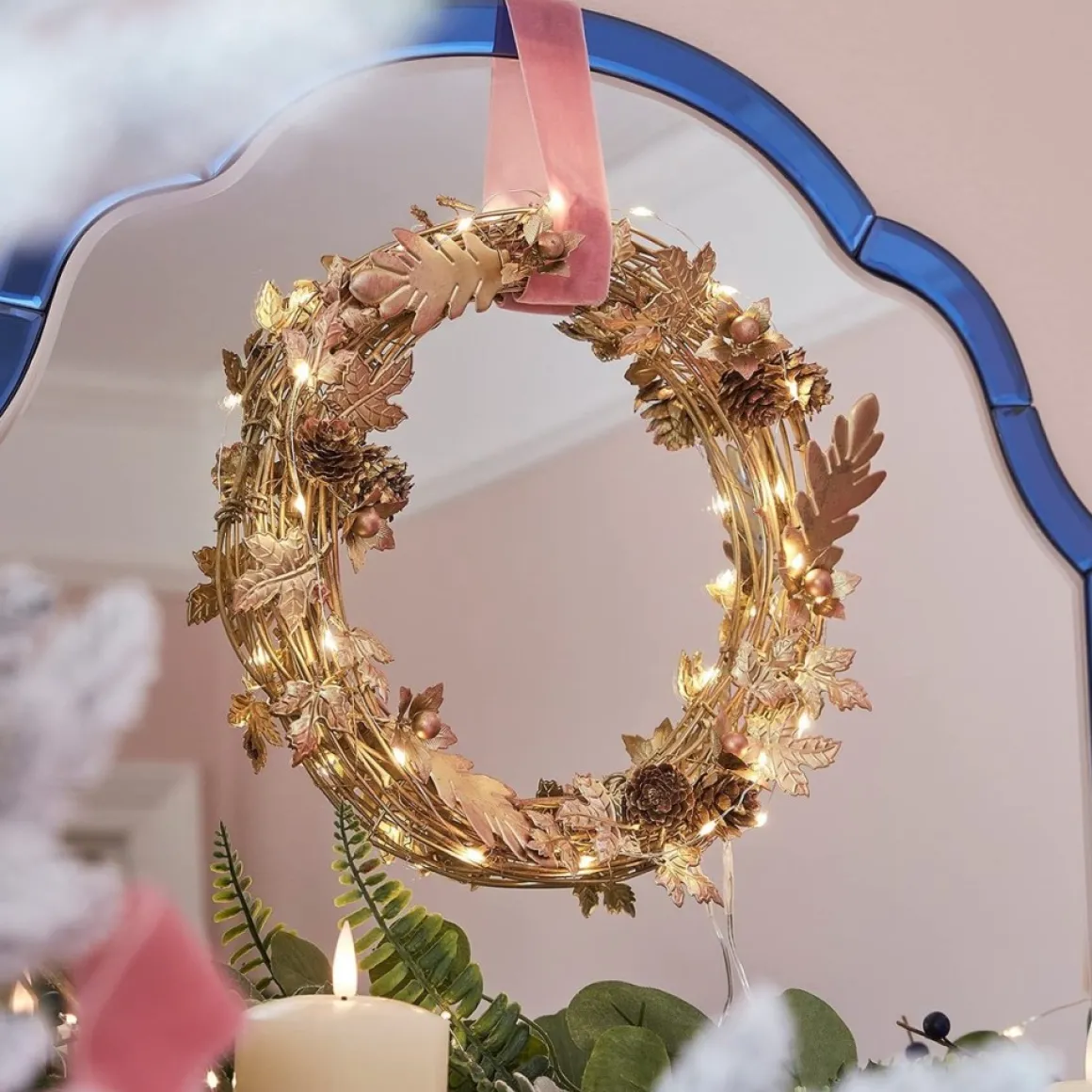 * Lights4Fun Gouden Krans Deurkrans 33 Cm Herfstdecoratie Kerstdecoratie Moderne Adventskrans Clearance