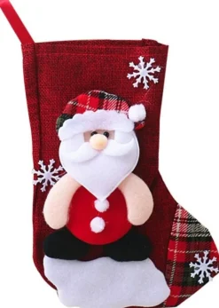 Merkloos Linnen Kerstsokken – Kerstsok – Kerstman – Rood –Kerstversiering - 23 X 18 Cm - Cadeau Cheap