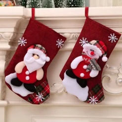 Merkloos Linnen Kerstsokken – Kerstsok – Kerstman – Rood –Kerstversiering - 23 X 18 Cm - Cadeau Cheap