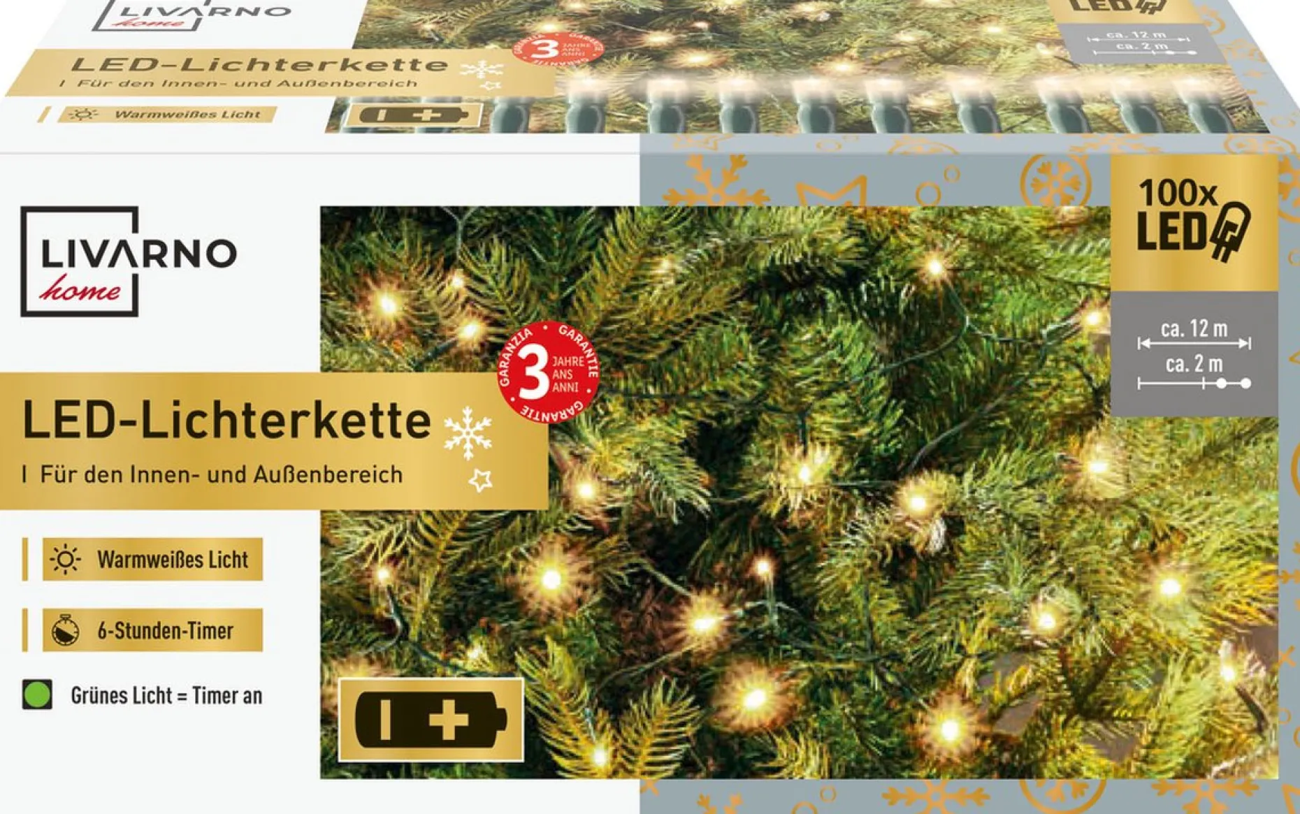 * Kerstlichtsnoeren^Livarno Home Led-Lichtsnoer 100Xled Met Batterijen