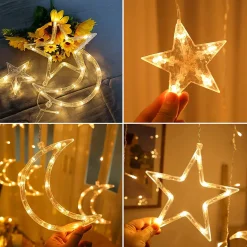 LIXIN Lichtgordijnen^ Kerstverlichting - Sterren En Maan - Warmwit - Sterrengordijn - Buiten & Binnen - Kerst - Kerststerren - Feest Licht Gordijn - Energie Zuining - Decoratieverlichting - Home Accessories
