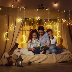 LIXIN Lichtgordijnen^ Kerstverlichting - Sterren En Maan - Warmwit - Sterrengordijn - Buiten & Binnen - Kerst - Kerststerren - Feest Licht Gordijn - Energie Zuining - Decoratieverlichting - Home Accessories