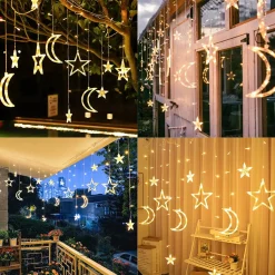 LIXIN Lichtgordijnen^ Kerstverlichting - Sterren En Maan - Warmwit - Sterrengordijn - Buiten & Binnen - Kerst - Kerststerren - Feest Licht Gordijn - Energie Zuining - Decoratieverlichting - Home Accessories