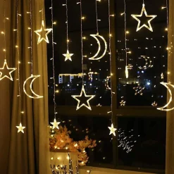 LIXIN Lichtgordijnen^ Kerstverlichting - Sterren En Maan - Warmwit - Sterrengordijn - Buiten & Binnen - Kerst - Kerststerren - Feest Licht Gordijn - Energie Zuining - Decoratieverlichting - Home Accessories