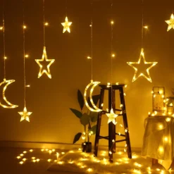 LIXIN Lichtgordijnen^ Kerstverlichting - Sterren En Maan - Warmwit - Sterrengordijn - Buiten & Binnen - Kerst - Kerststerren - Feest Licht Gordijn - Energie Zuining - Decoratieverlichting - Home Accessories