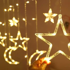 LIXIN Lichtgordijnen^ Kerstverlichting - Sterren En Maan - Warmwit - Sterrengordijn - Buiten & Binnen - Kerst - Kerststerren - Feest Licht Gordijn - Energie Zuining - Decoratieverlichting - Home Accessories