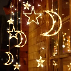 LIXIN Lichtgordijnen^ Kerstverlichting - Sterren En Maan - Warmwit - Sterrengordijn - Buiten & Binnen - Kerst - Kerststerren - Feest Licht Gordijn - Energie Zuining - Decoratieverlichting - Home Accessories