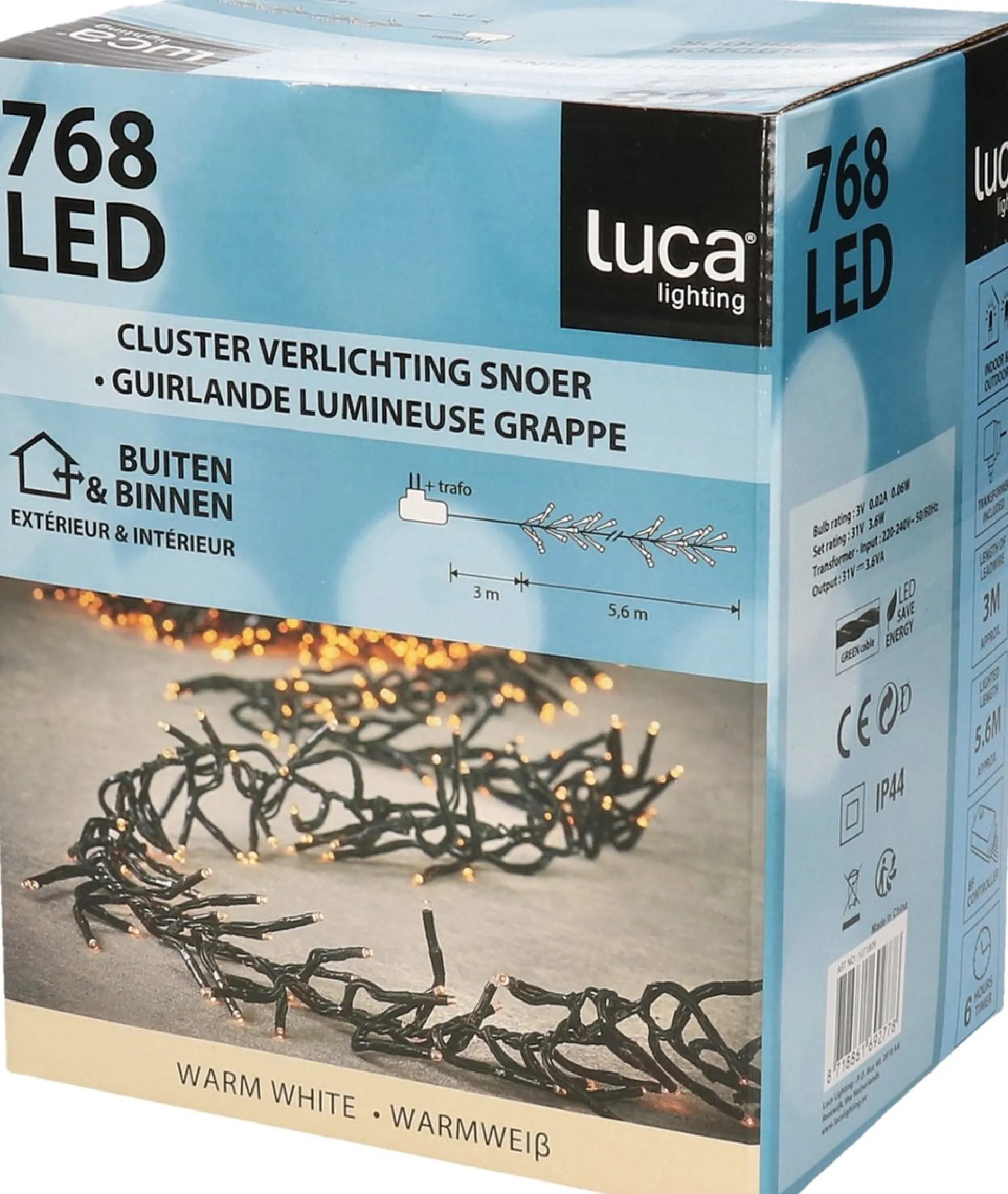 Luca lighting Kerstlichtsnoeren^ Cluster Kerstverlichting Met 768 Led Lampjes - L Warm Wit 560 Cm