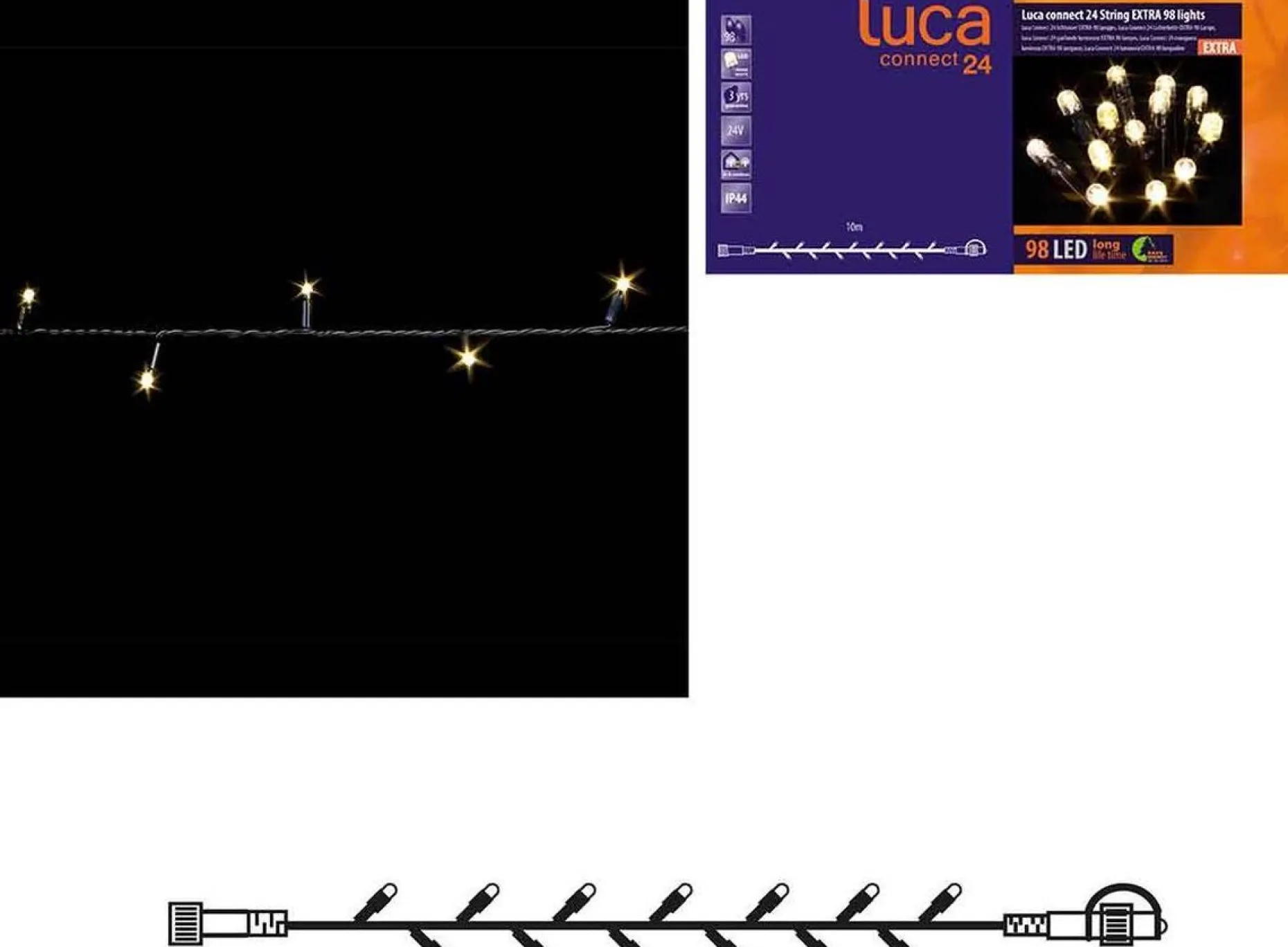 Luca lighting Kerstlichtsnoeren^ Connect 24 Lichtsnoer Met 98 Led Lampjes - L1000 Cm - Warm Wit