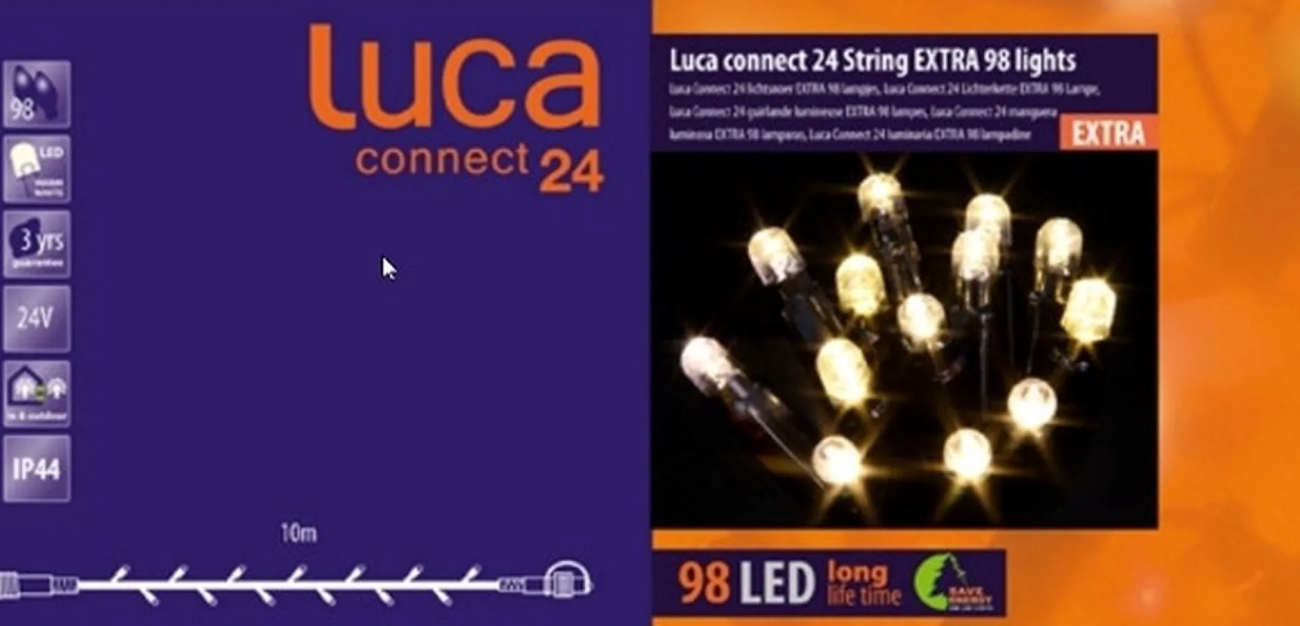 Luca lighting Kerstlichtsnoeren^ Connect 24 Lichtsnoer Met 98 Led Lampjes - L1000 Cm - Warm Wit