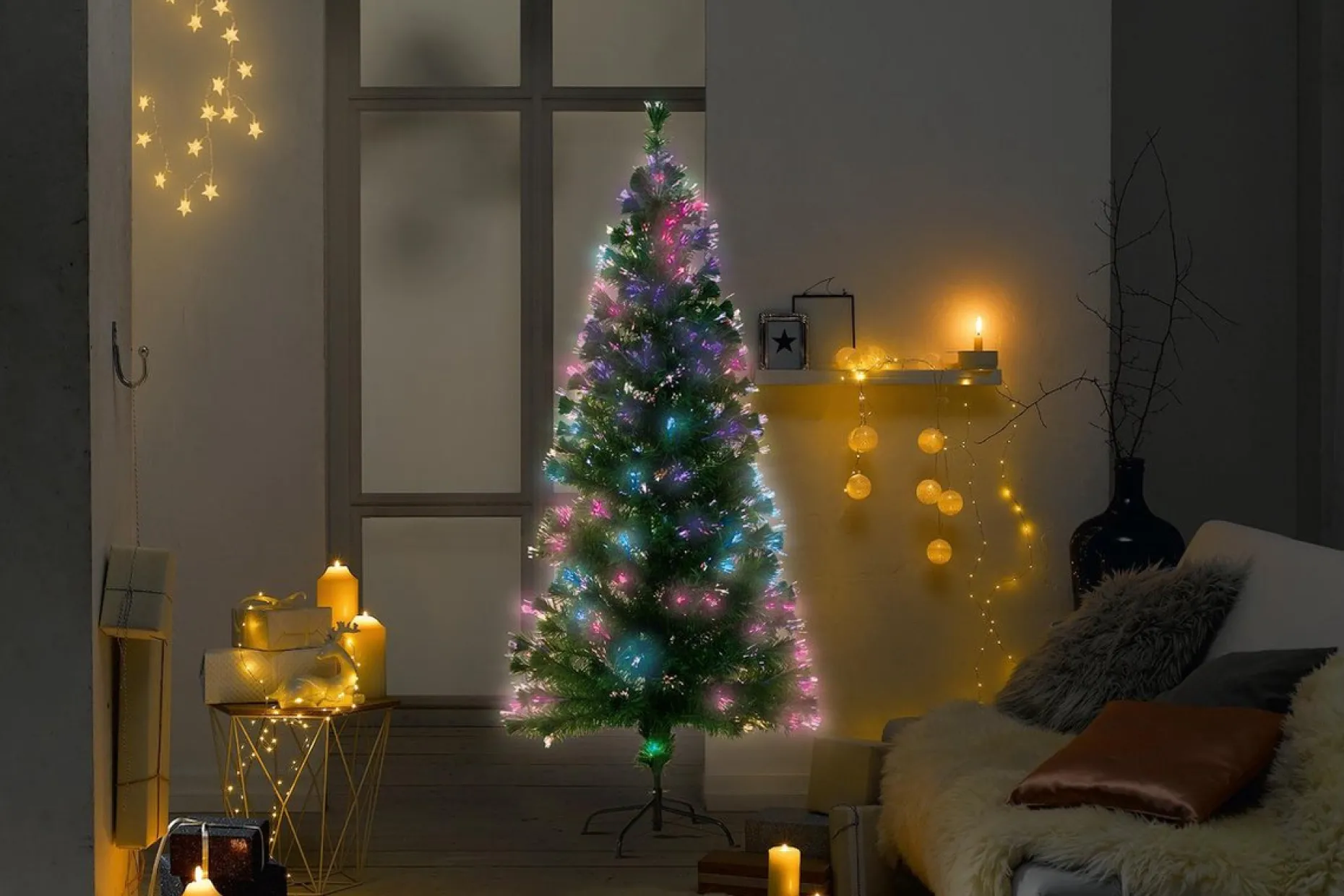 Luca lighting Kunstkerstbomen^ Greenwood Kunstkerstboom Met Fibre Optic Verlichting - H180 Cm - Multikleur