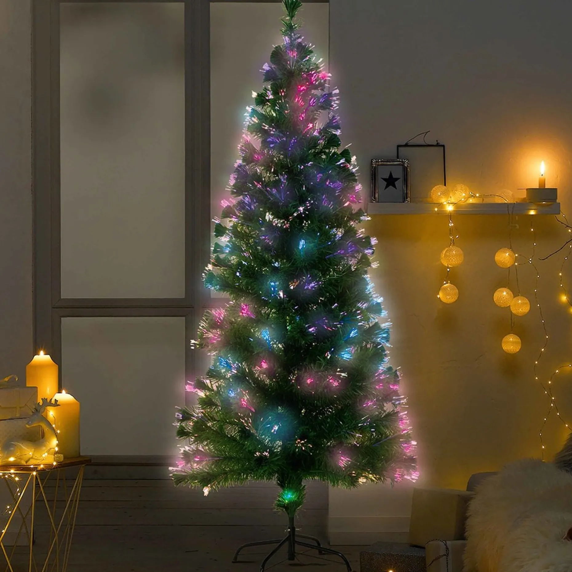 Luca lighting Kunstkerstbomen^ Greenwood Kunstkerstboom Met Fibre Optic Verlichting - H180 Cm - Multikleur