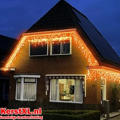 Luksus Lichtgordijnen^™ Led Gordijn - Ijspegel Verlichting | 360 Led Lampjes Extra Warm Wit / Amber | Voor Binnen En Buiten | 7 + 10 Meter Snoer | 8 Lichtstanden & Timer Functie