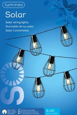 Lumineo Lichtslangen^ - Ijzeren Solar Tuinverlichting Lichtsnoer 8 Lampjes 350 Cm - Voor Buiten - Zwart - Led