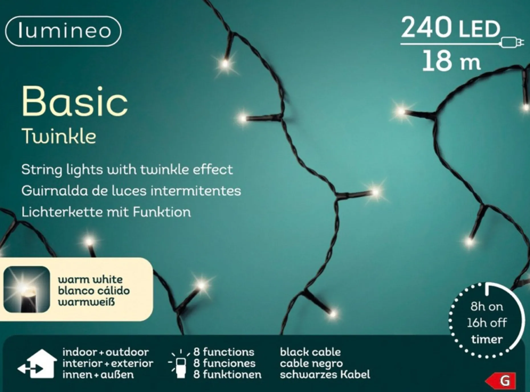 Lumineo Kerstlichtsnoeren^ Kerstverlichting - 18 M - Warm Wit - 240 Leds - Lichtsnoer