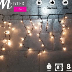 Meisterhome Lichtgordijnen^® Ijsregen Kerstverlichting Lichtgordijn - 8 Meter Ijspegel - 400 Led Warm Wit - Met 8 Functies En Timer - Ijspegelverlichting Buiten