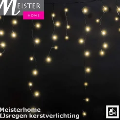 Meisterhome Lichtgordijnen^® Ijsregen Kerstverlichting Lichtgordijn - 12 Meter Ijspegel - 600 Led Warm Wit - Met 8 Functies En Timer - Ijspegelverlichting Buiten