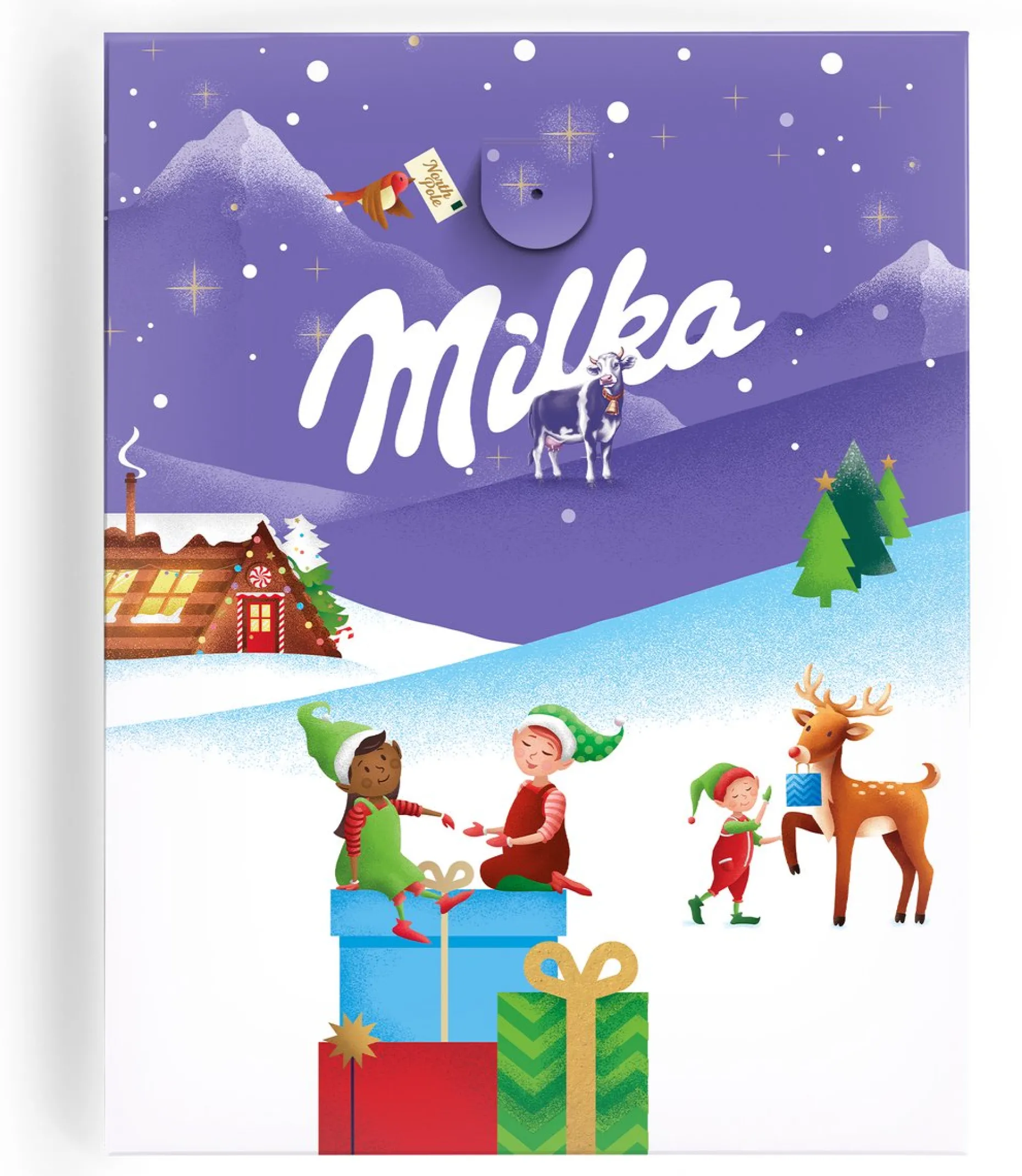 Milka Adventskalenders^ Adventskalender - Adventkalender 2023 - 24 Overheerlijke Chocolaatjes - 4 Verschillende Smaken Chocolade - Het Perfecte Kerstcadeau - "Fijne Feestdagen"