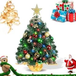 Selwo Kunstkerstbomen^Mini-Kerstboom, 45 Cm, Mini-Kerstboom Voor Tafel, Miniatuur, Mini-Kerstboom Met Led-Lichtsnoer, Kunstkerstboom, Kleine Kerstdecoratie