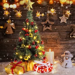 Selwo Kunstkerstbomen^Mini-Kerstboom, 45 Cm, Mini-Kerstboom Voor Tafel, Miniatuur, Mini-Kerstboom Met Led-Lichtsnoer, Kunstkerstboom, Kleine Kerstdecoratie