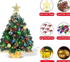 Selwo Kunstkerstbomen^Mini-Kerstboom, 45 Cm, Mini-Kerstboom Voor Tafel, Miniatuur, Mini-Kerstboom Met Led-Lichtsnoer, Kunstkerstboom, Kleine Kerstdecoratie