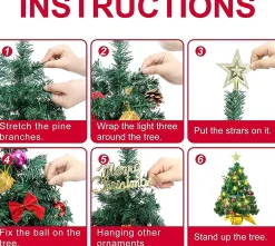 Selwo Kunstkerstbomen^Mini-Kerstboom, 45 Cm, Mini-Kerstboom Voor Tafel, Miniatuur, Mini-Kerstboom Met Led-Lichtsnoer, Kunstkerstboom, Kleine Kerstdecoratie