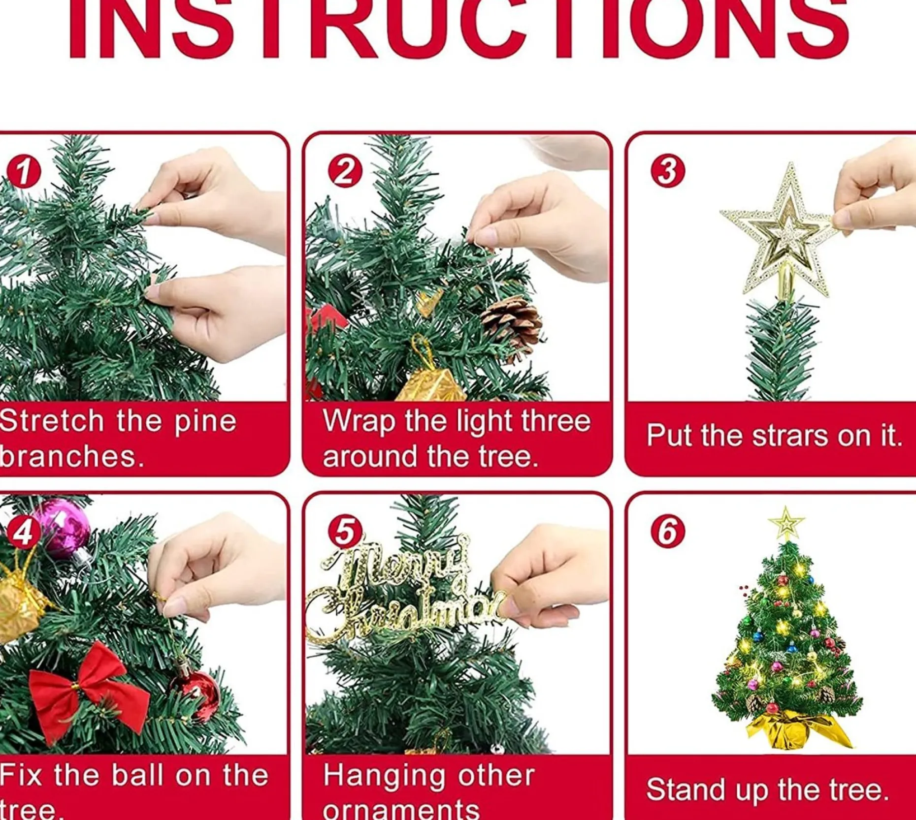 Selwo Kunstkerstbomen^Mini-Kerstboom, 45 Cm, Mini-Kerstboom Voor Tafel, Miniatuur, Mini-Kerstboom Met Led-Lichtsnoer, Kunstkerstboom, Kleine Kerstdecoratie