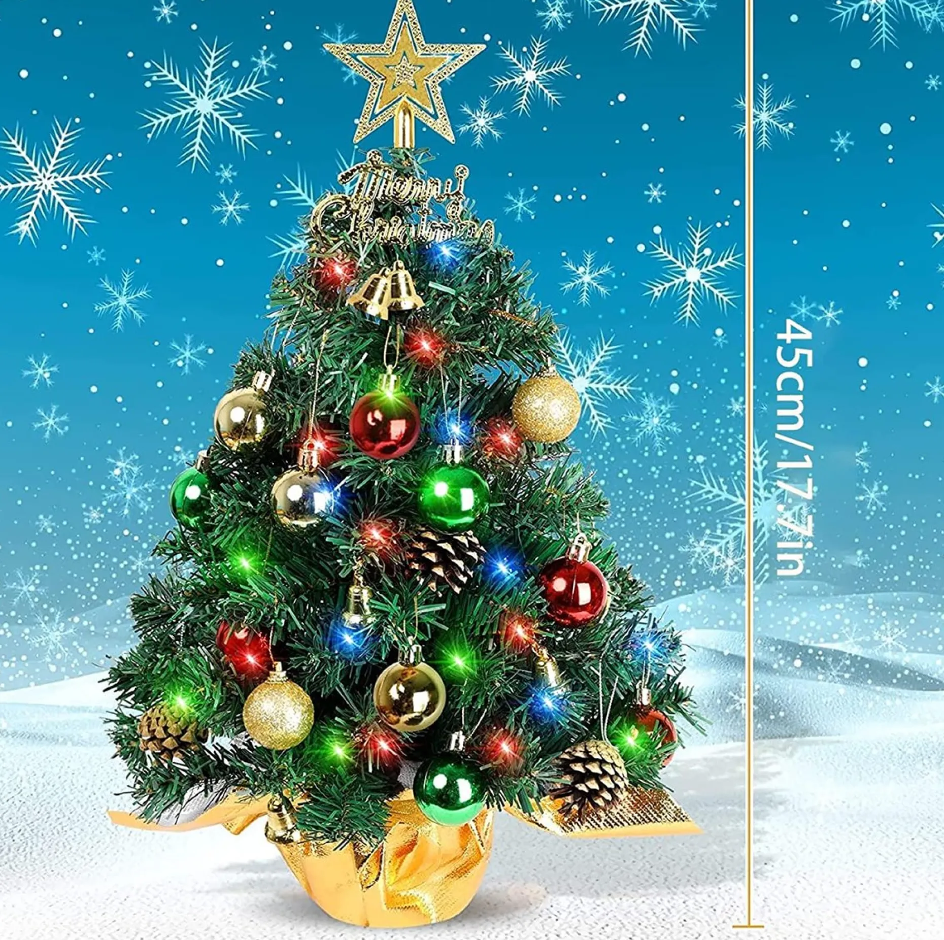 Selwo Kunstkerstbomen^Mini-Kerstboom, 45 Cm, Mini-Kerstboom Voor Tafel, Miniatuur, Mini-Kerstboom Met Led-Lichtsnoer, Kunstkerstboom, Kleine Kerstdecoratie