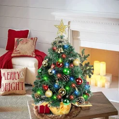 Selwo Kunstkerstbomen^Mini-Kerstboom, 45 Cm, Mini-Kerstboom Voor Tafel, Miniatuur, Mini-Kerstboom Met Led-Lichtsnoer, Kunstkerstboom, Kleine Kerstdecoratie