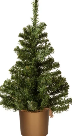 Everlands Kunstkerstbomen^Mini Kerstboom Groen - In Gouden Kunststof Pot - 60 Cm - Kunstboom